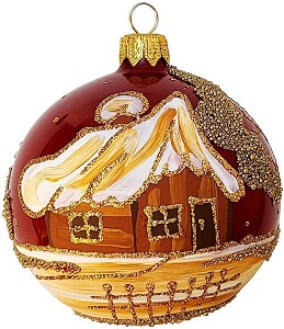 Julekugler i rødt porcelæn farve med gyldne julemotiver
